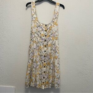 American Eagle Floral Button-Front Mini Dress XL Cream Ditsy Boho Tie Back NEW